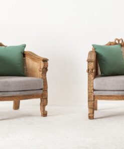 Χειροποιητες ξυλινες 'provence' πολυθρονες με λεπτομερειες ψαθας ( cave) και σκαλιστο μασιφ ξυλο